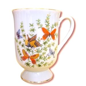 Vtg Set of 4 Coffee Cups teacup Mugs Shafford Co Ecstasy Butterflies Footed Mugs